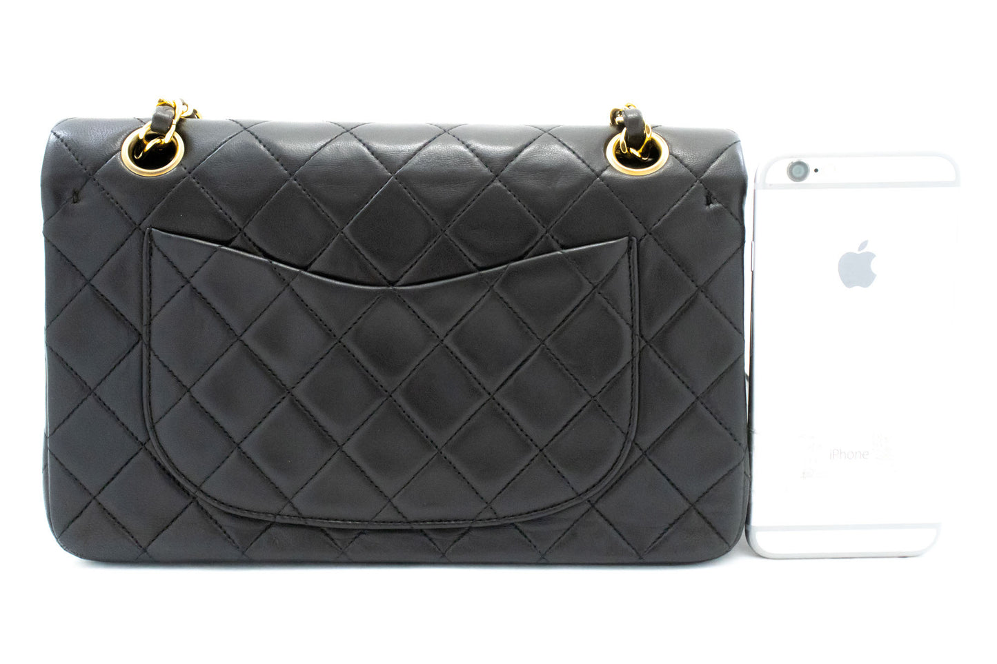 CHANEL Classic Double Flap 9" Chain Schultertasche Schwarz Lammleder ah3 hannari-shop