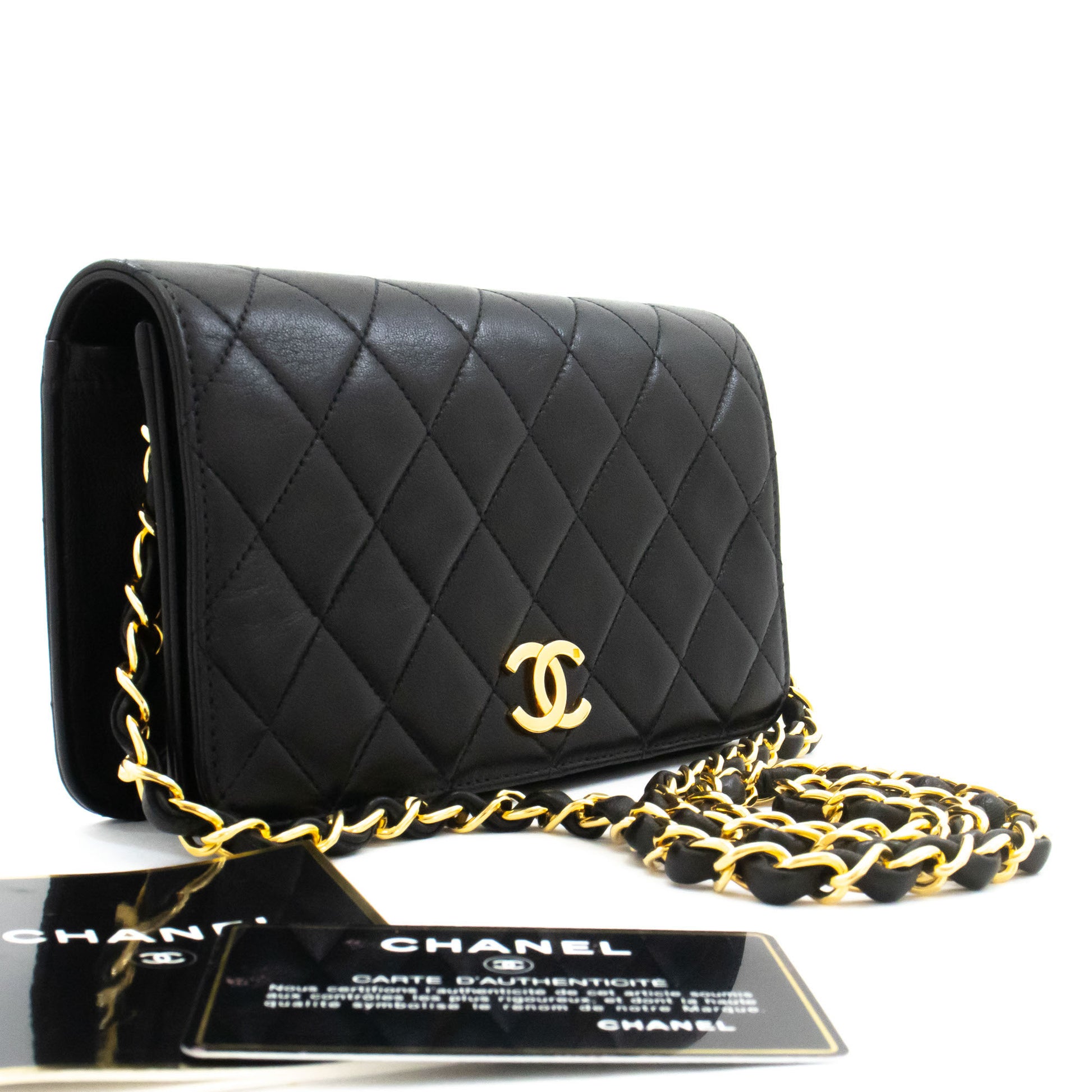 CHANEL Full Flap Small Chain Shoulder Bag Clutch Black Quilted ah9 hannari-shop