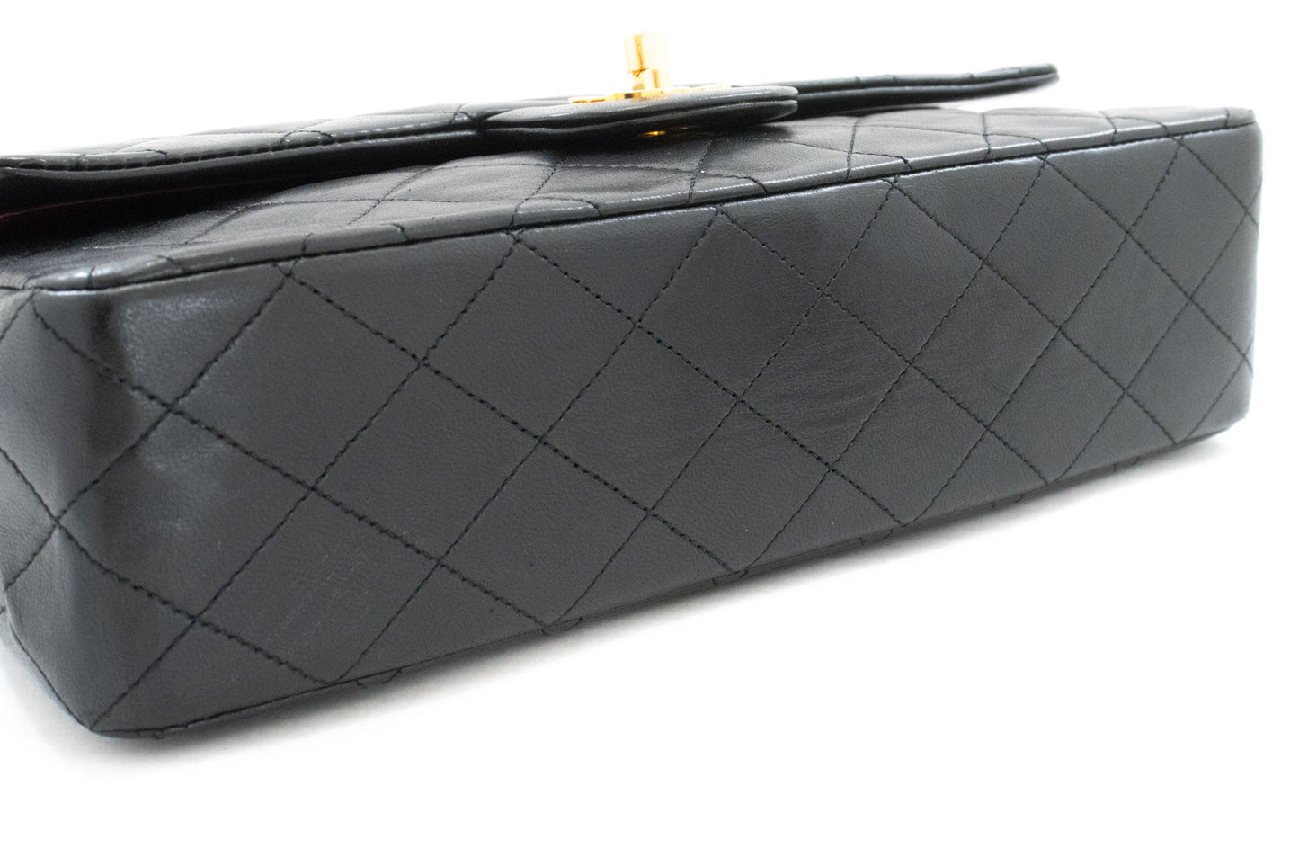 CHANEL Classic Double Flap 10" Kettenschultertasche Schwarz Lammleder ah7 hannari-shop