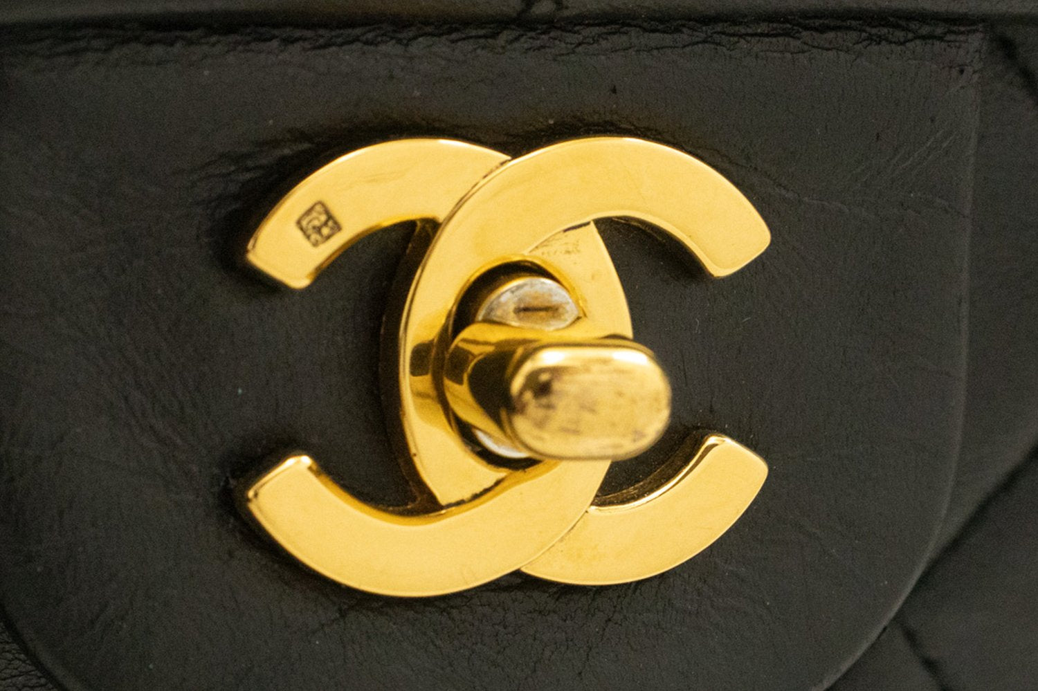 CHANEL Classic Double Flap 10" Chain Shoulder Bag Black Lambskin ak8 hannari-shop