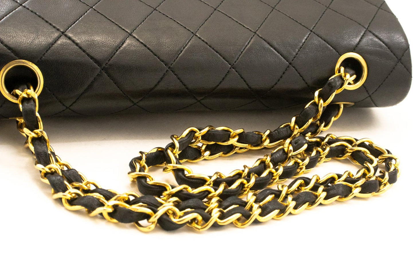 CHANEL Classic Double Flap 10" Chain Shoulder Bag Black Lambskin ak8 hannari-shop