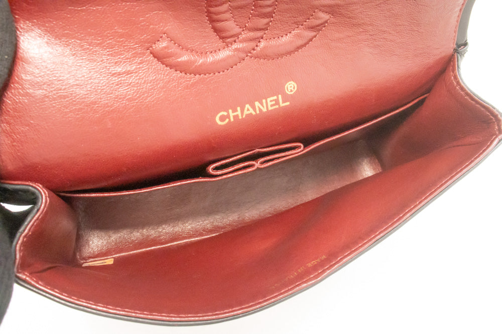 CHANEL Classic Double Flap 10" Chain Shoulder Bag Black Lambskin ak8 hannari-shop