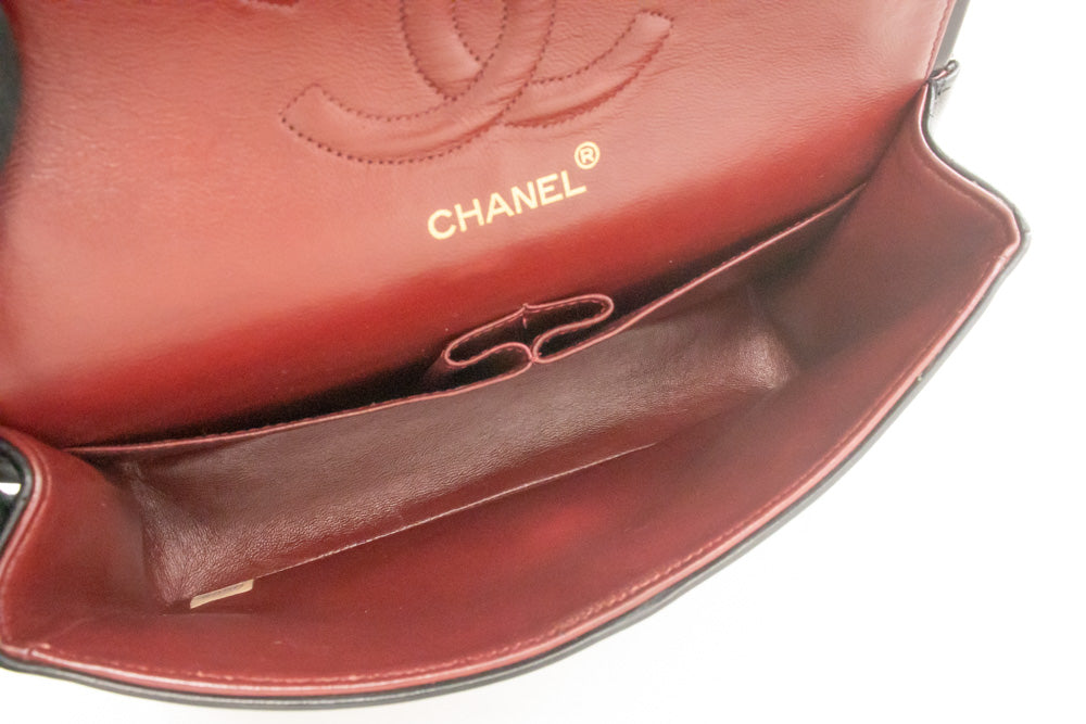 CHANEL Classic Double Flap 10" Ketten-Schultertasche Schwarz Lammleder ak9 hannari-shop