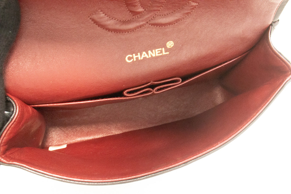 CHANEL Classic Double Flap 10" Ketten-Umhängetasche Schwarz Lammleder ak7 hannari-shop