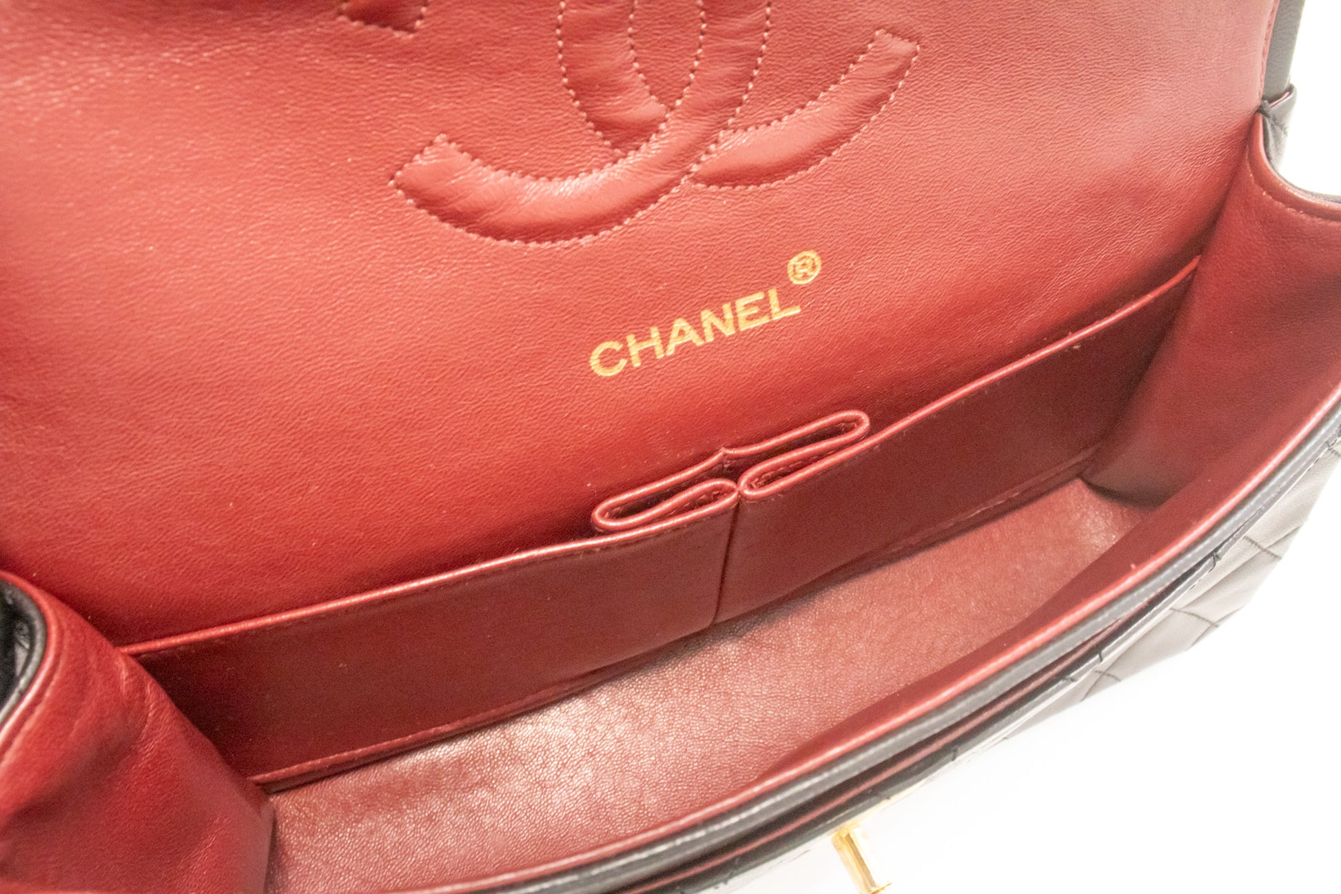 CHANEL Classic Double Flap 10" Ketten-Umhängetasche Schwarz Lammleder ak7 hannari-shop