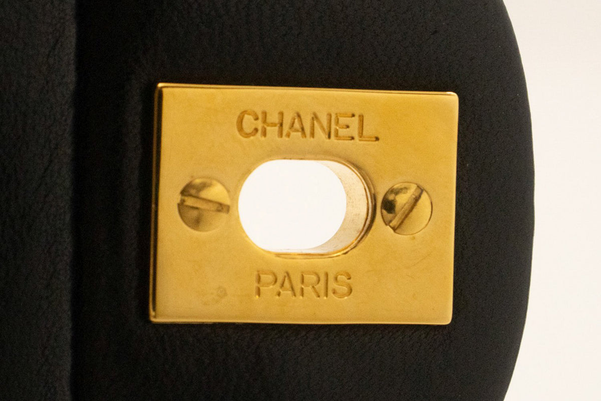 CHANEL Classic Double Flap 10" Chain Shoulder Bag Black Lambskin am9 hannari-shop