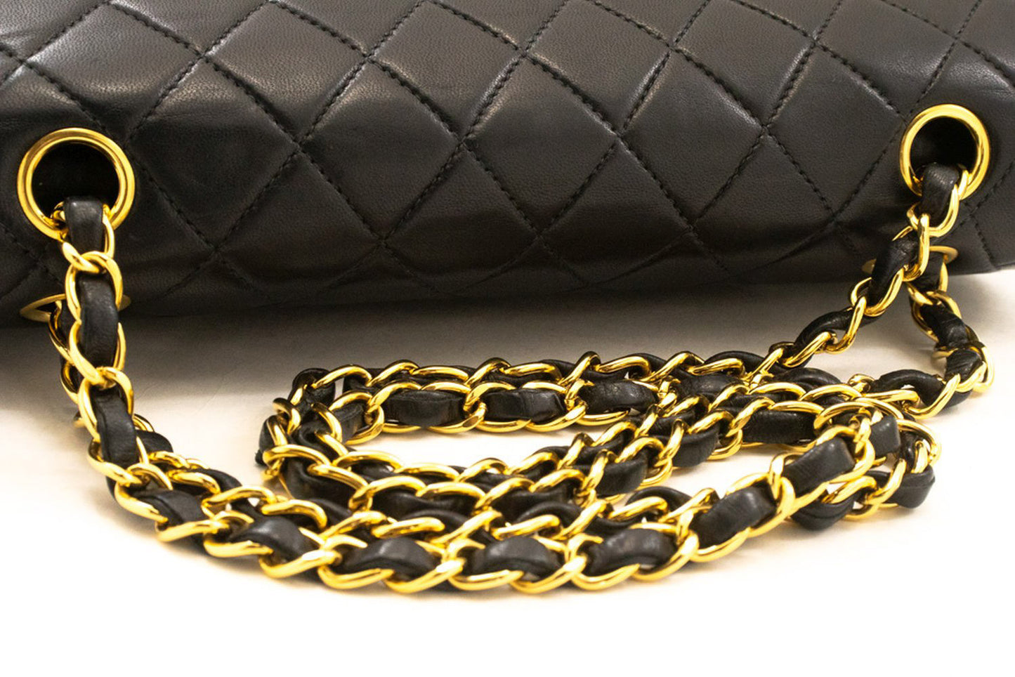 CHANEL Classic Double Flap 10" Chain Shoulder Bag Black Lambskin an1 hannari-shop