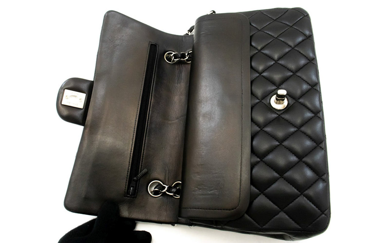 CHANEL Classic Double Flap 10" Chain Shoulder Bag Black Lambskin am5 hannari-shop
