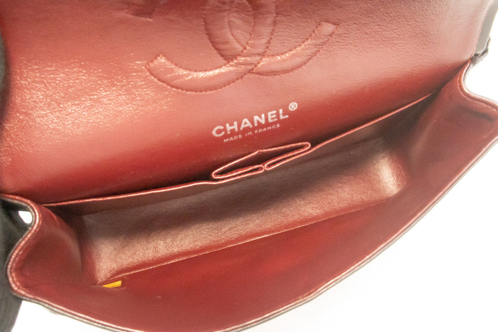 CHANEL Classic Double Flap 10" Chain Shoulder Bag Black Lambskin am6 hannari-shop