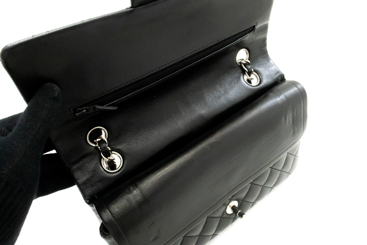 CHANEL Classic Double Flap 10" Chain Shoulder Bag Black Lambskin am6 hannari-shop