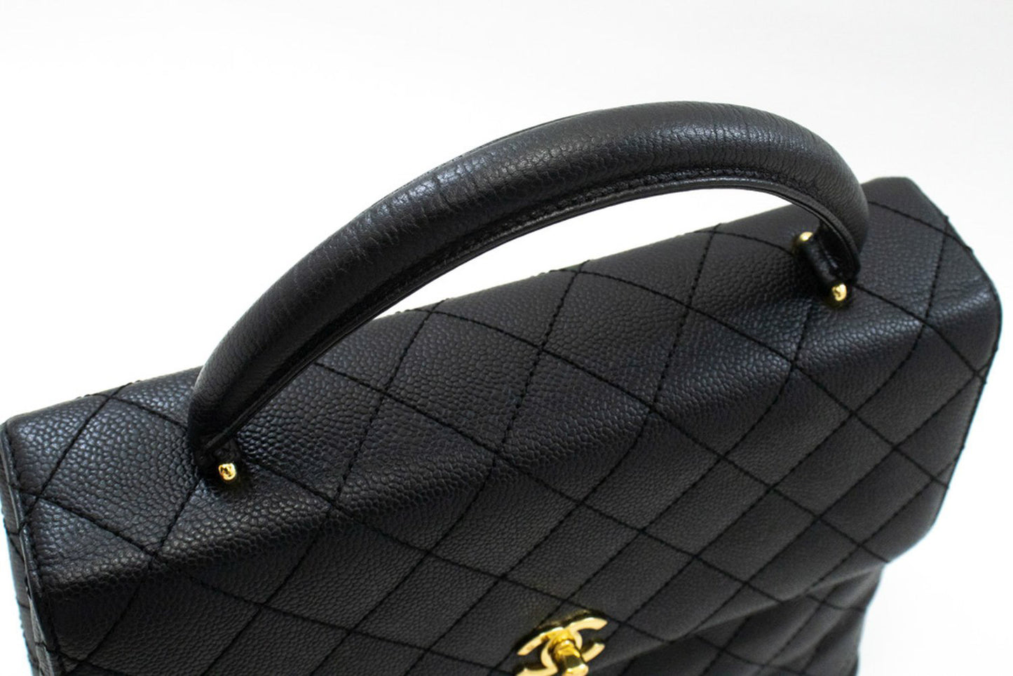 CHANEL Grained Calfskin Handbag Top Handle Bag Kelly Black Flap an4 hannari-shop