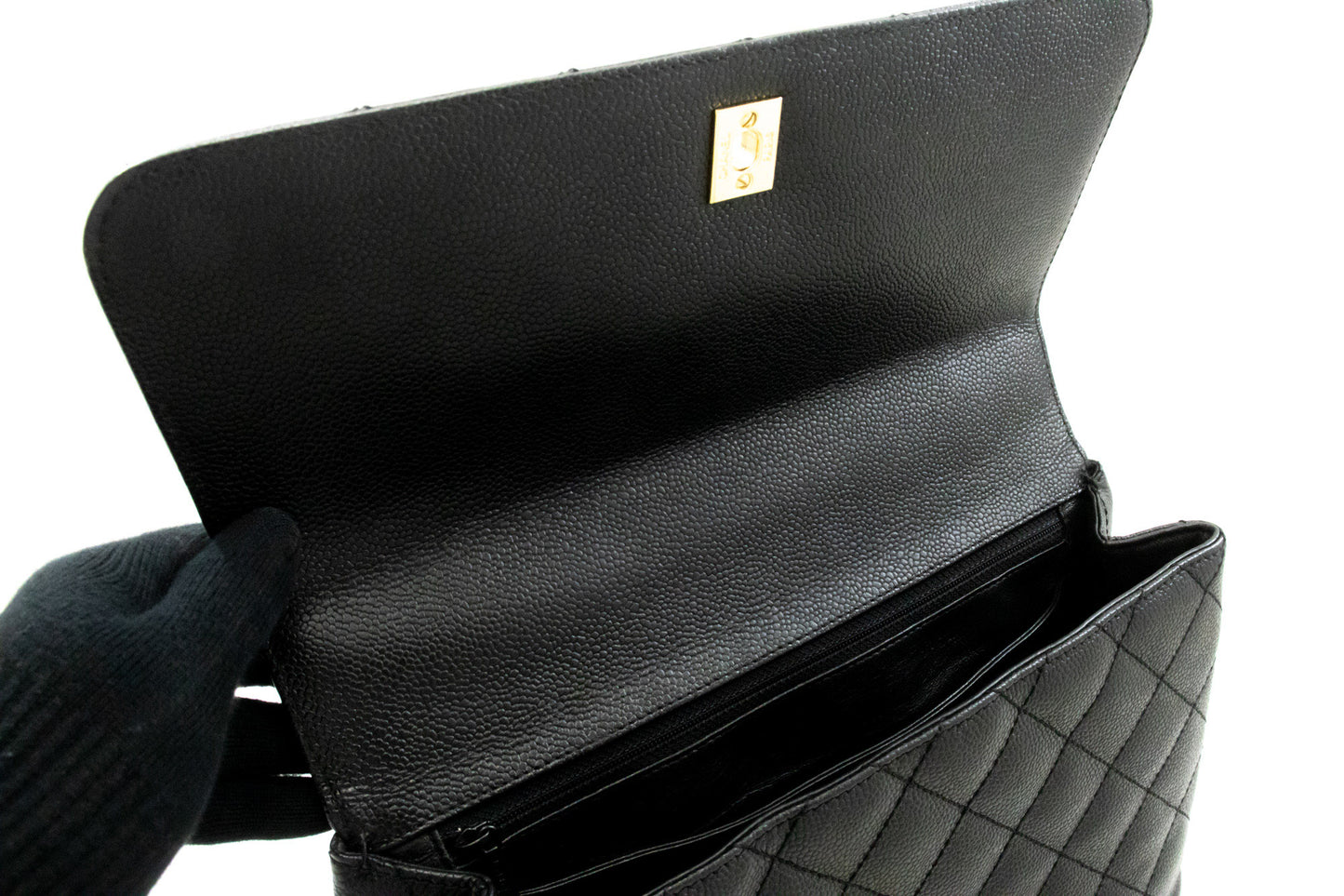 CHANEL Grained Calfskin Handbag Top Handle Bag Kelly Black Flap an4 hannari-shop