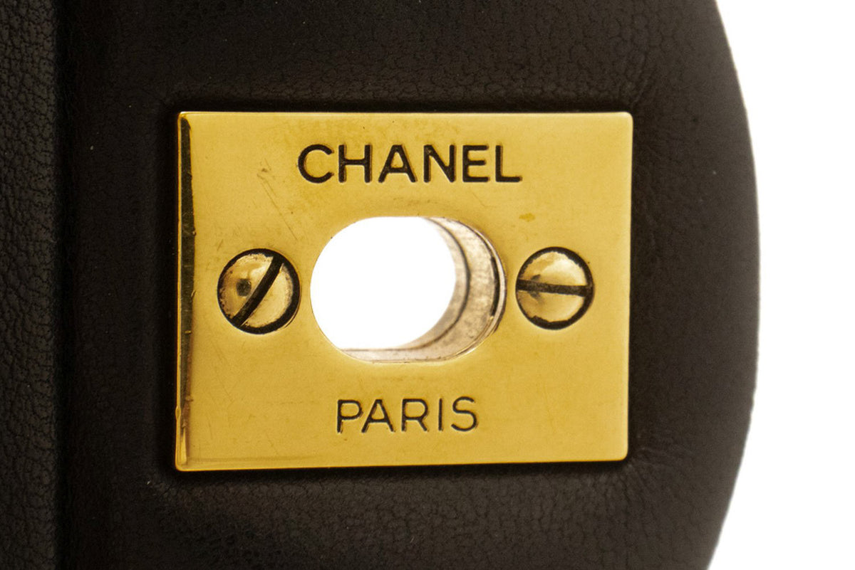 CHANEL Classic Double Flap 10" Chain Shoulder Bag Black Lambskin aq1 hannari-shop