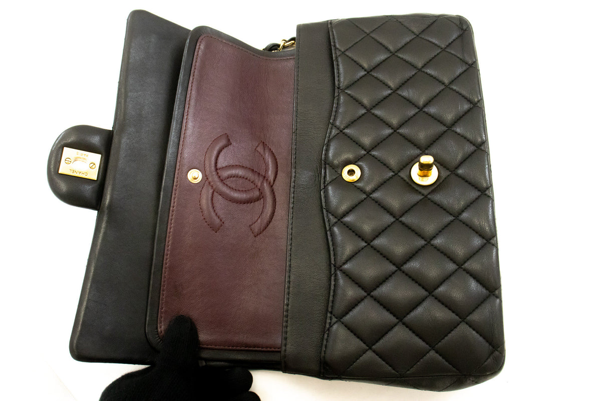 CHANEL Classic Double Flap 10" Chain Shoulder Bag Black Lambskin aq1 hannari-shop