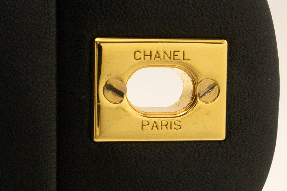 CHANEL Classic Double Flap 10" Chain Shoulder Bag Black Lambskin ao6 hannari-shop