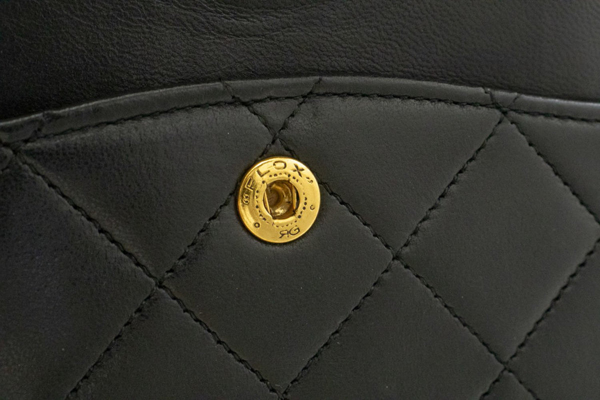 CHANEL Classic Double Flap 10" Chain Shoulder Bag Black Lambskin ao6 hannari-shop
