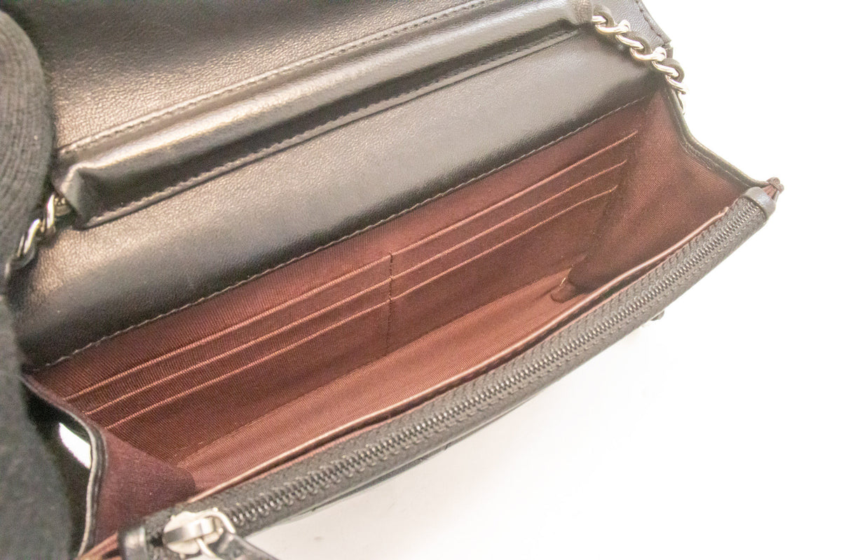 CHANEL Schwarze Classic Wallet On Chain WOC Schultertasche Lammleder SV ap8 hannari-shop