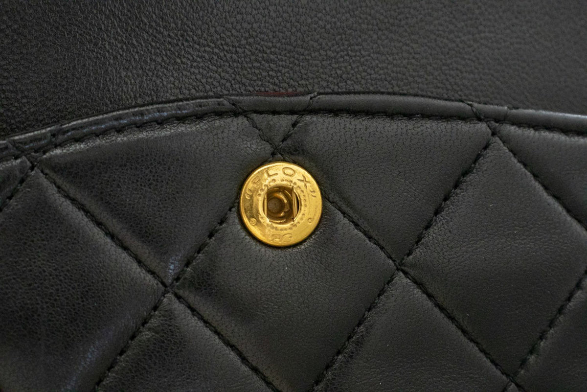CHANEL Classic Double Flap 10" Chain Shoulder Bag Black Lambskin ap6 hannari-shop