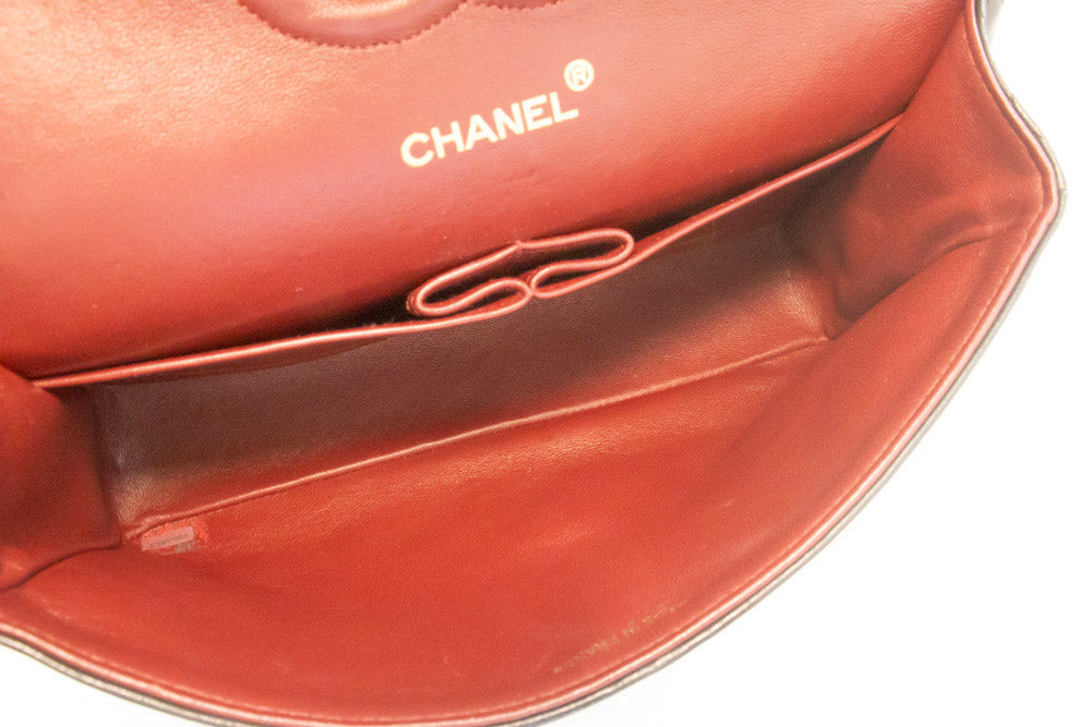 CHANEL Classic Double Flap 10" Chain Shoulder Bag Black Lambskin ap6 hannari-shop
