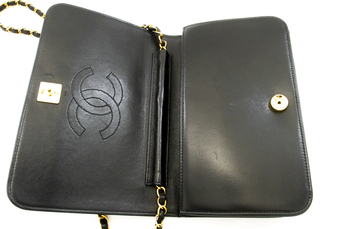 CHANEL Full Flap Chain Schultertasche Clutch Schwarz Gestepptes Lammleder ao4 hannari-shop