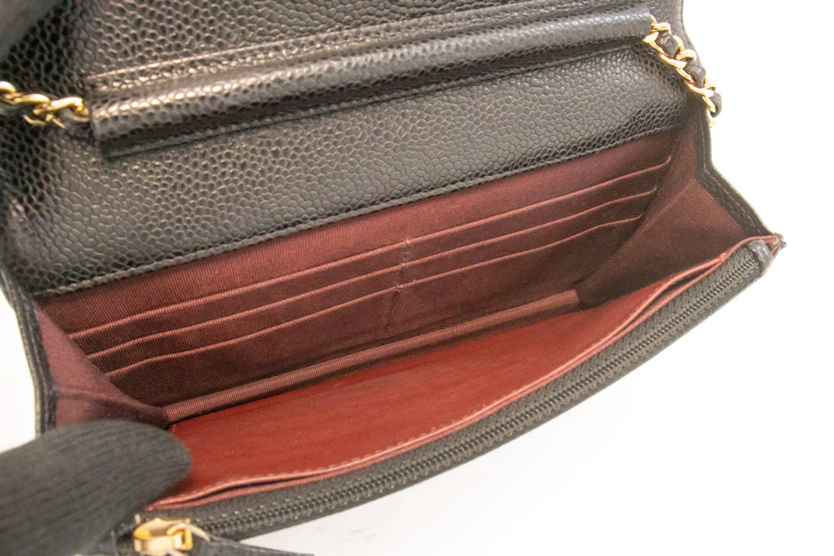 CHANEL Grained Calfskin Wallet On Chain WOC Black Shoulder Bag ap1 hannari-shop