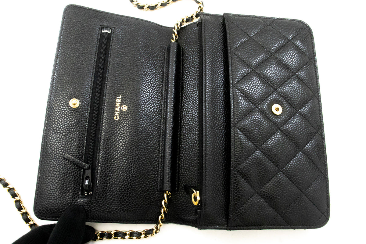 CHANEL Grained Calfskin Wallet On Chain WOC Black Shoulder Bag ap1 hannari-shop