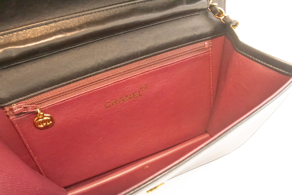 CHANEL Full Flap Ketten-Umhängetasche Clutch Schwarz Stepp-Lammleder ao5 hannari-shop