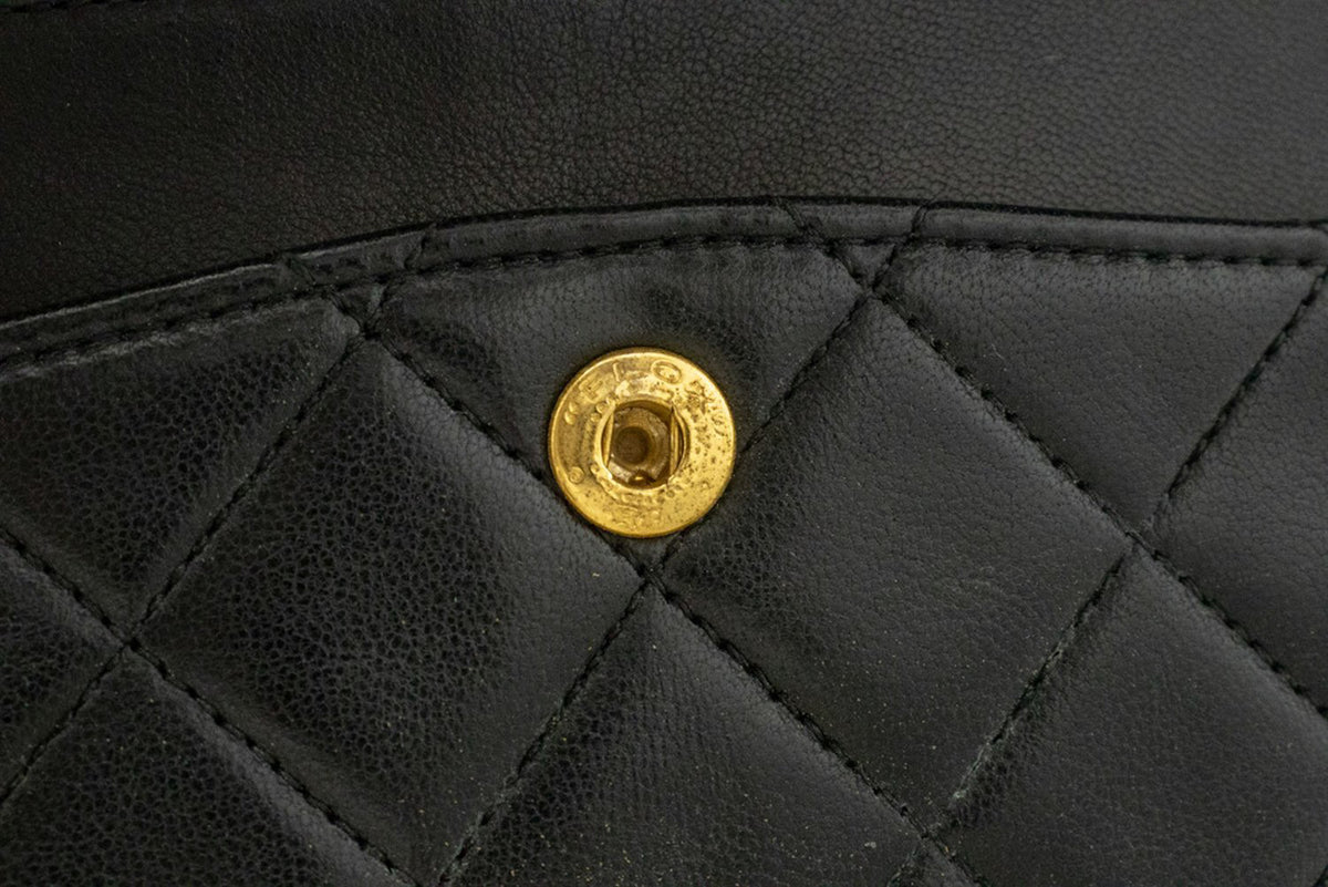 CHANEL Classic Double Flap 9" Chain Shoulder Bag Schwarzes Lammleder ap2 hannari-shop
