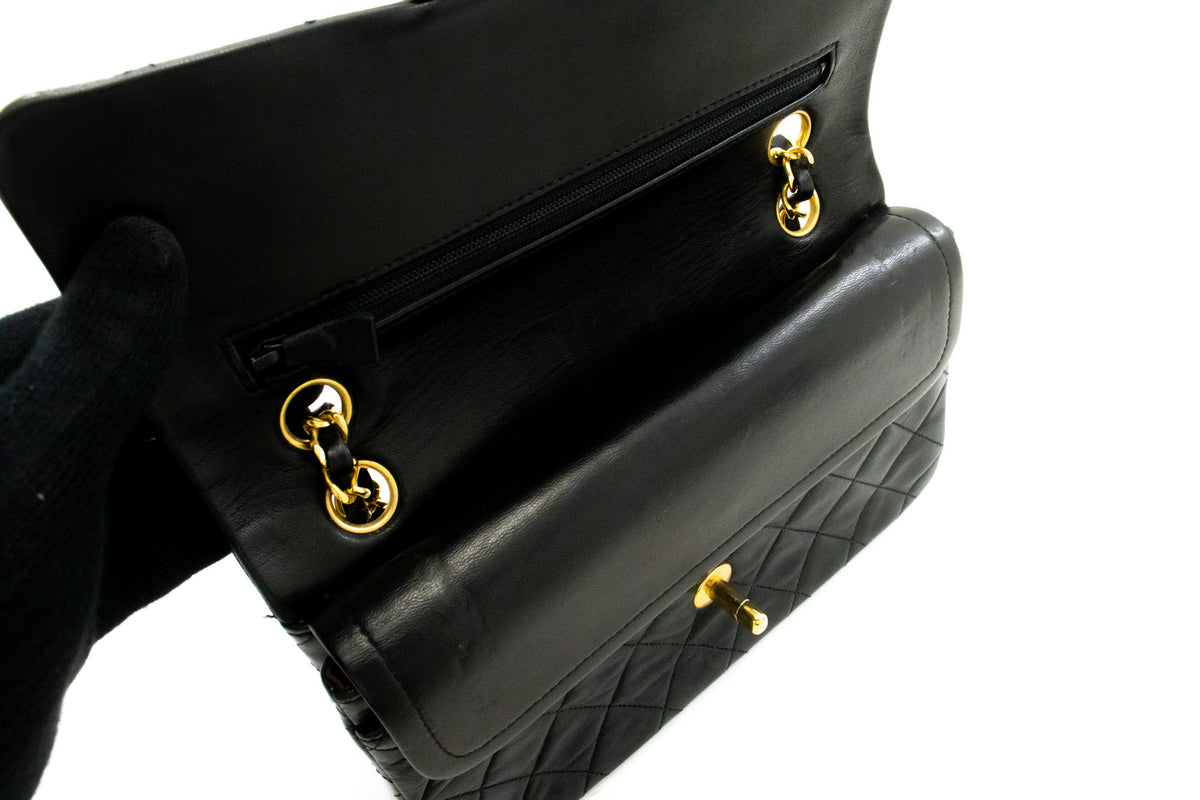 CHANEL Classic Double Flap 9" Chain Shoulder Bag Schwarzes Lammleder ap2 hannari-shop