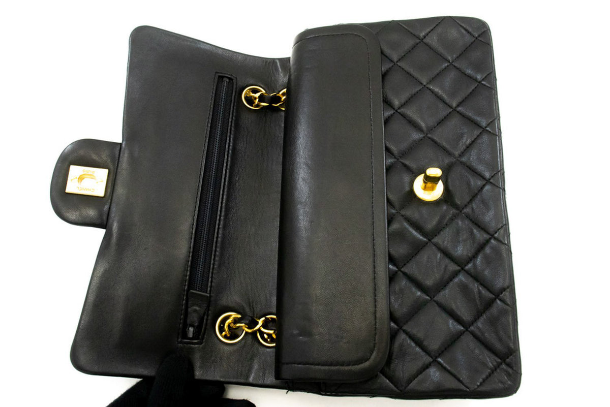 CHANEL Classic Double Flap 9" Chain Shoulder Bag Schwarzes Lammleder ap2 hannari-shop