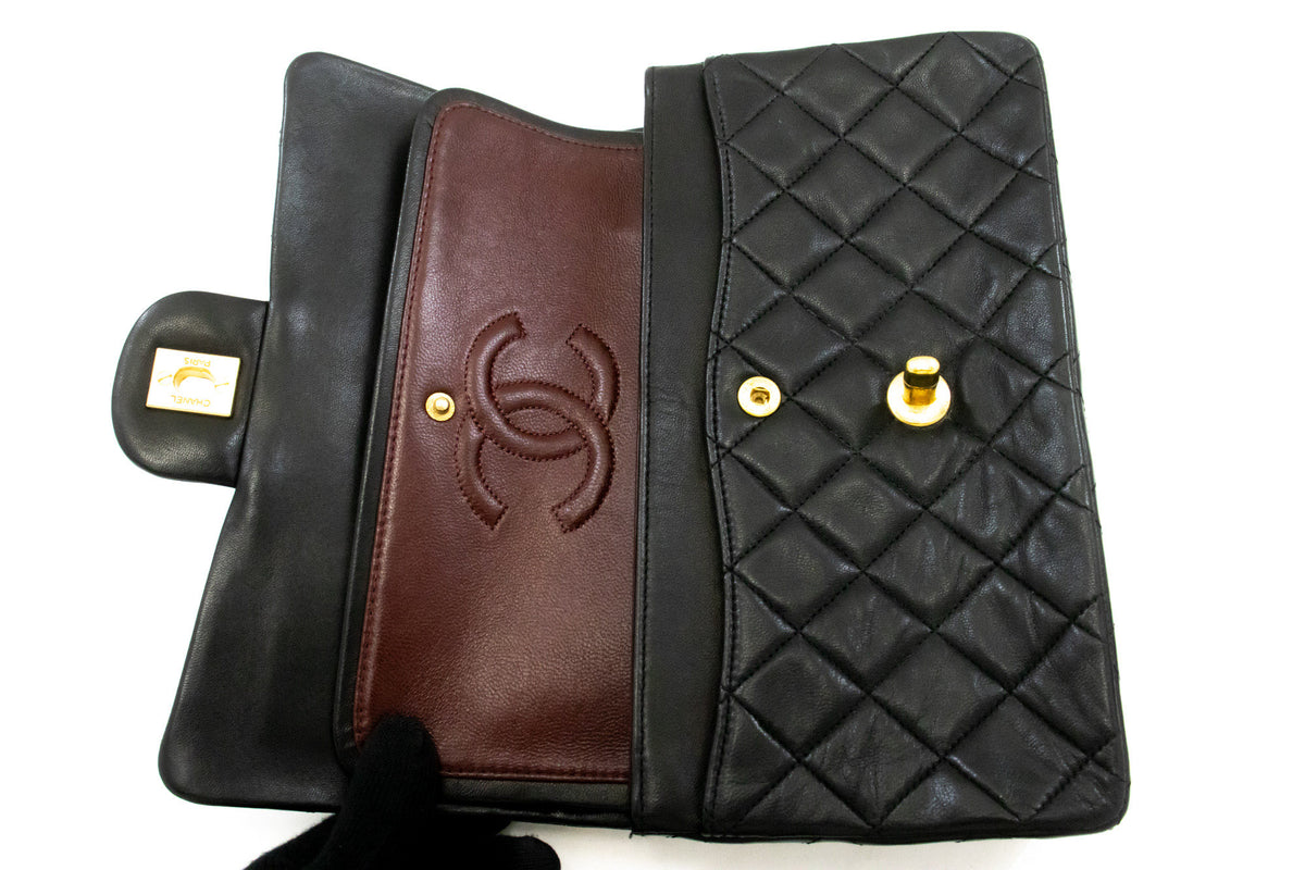 CHANEL Classic Double Flap 9" Chain Shoulder Bag Schwarzes Lammleder ap2 hannari-shop
