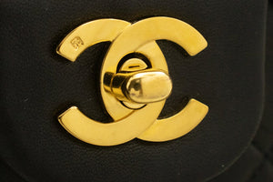 CHANEL Classic Double Flap 10" Chain Shoulder Bag Black Lambskin m77 hannari-shop