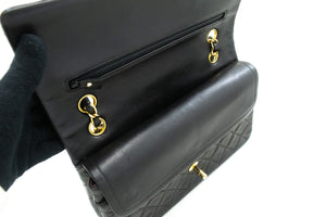 CHANEL Classic Double Flap 10" Chain Shoulder Bag Black Lambskin m77 hannari-shop