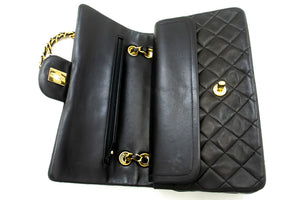 CHANEL Classic Double Flap 10" Chain Shoulder Bag Black Lambskin m77 hannari-shop