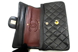 CHANEL Classic Double Flap 9" Chain Shoulder Bag Black Lambskin m85 hannari-shop