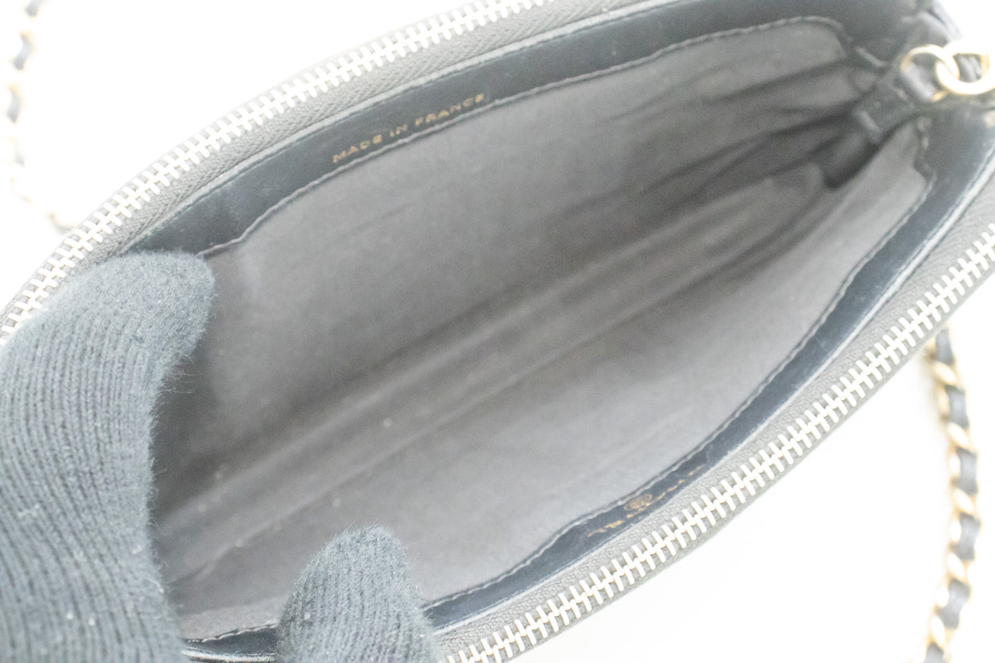 CHANEL Boy Black Caviar Geldbörse mit Kette WOC Doppelter Reißverschluss Schultertasche n35 hannari-shop