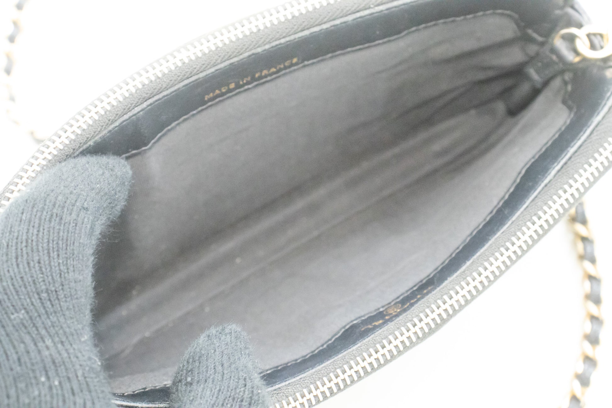 CHANEL Boy Black Caviar Geldbörse mit Kette WOC Doppelter Reißverschluss Schultertasche n35 hannari-shop