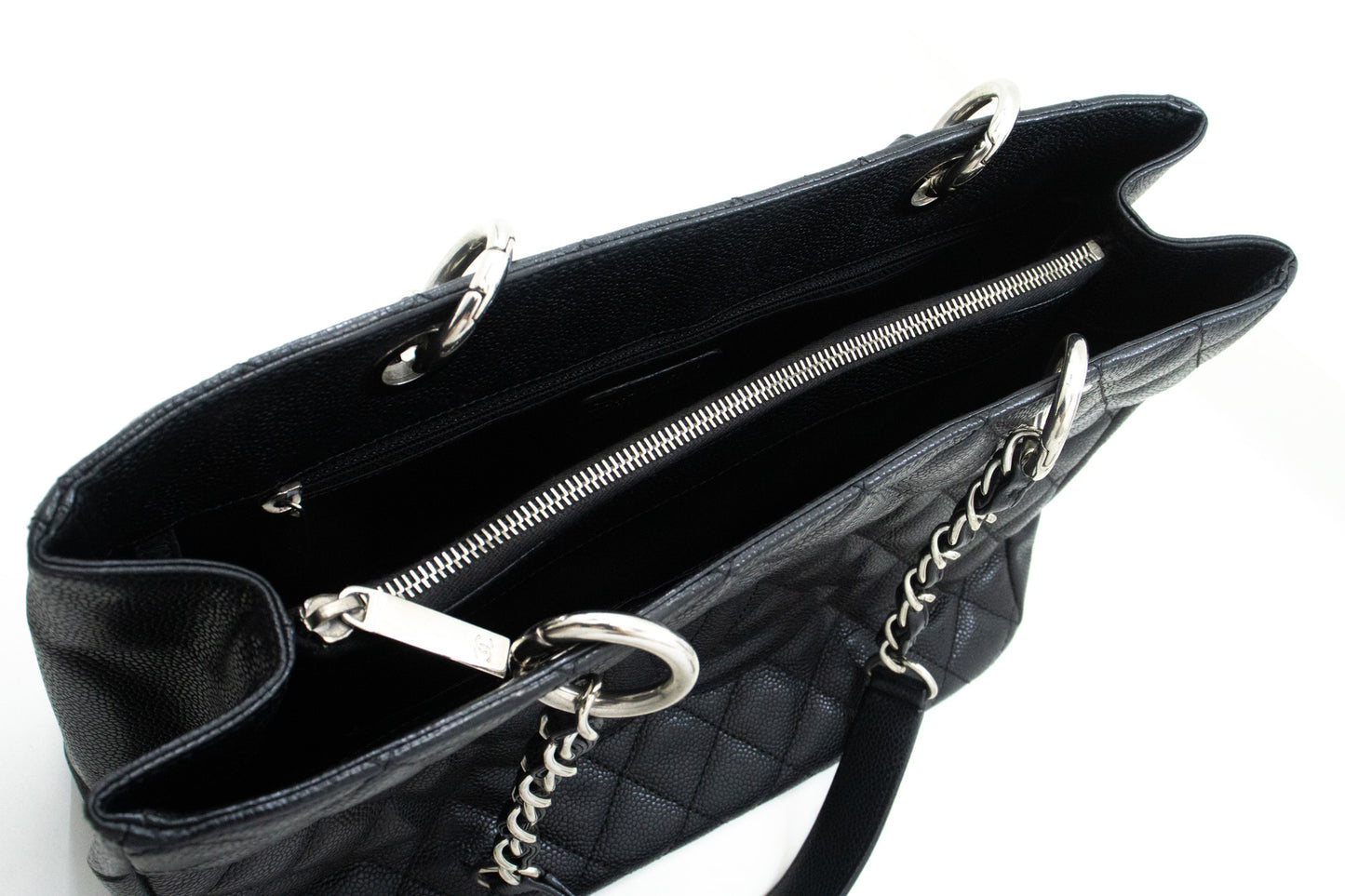 CHANEL Caviar GST 13" Grand Shopping Tote Kettenschultertasche Schwarz n38 hannari-shop