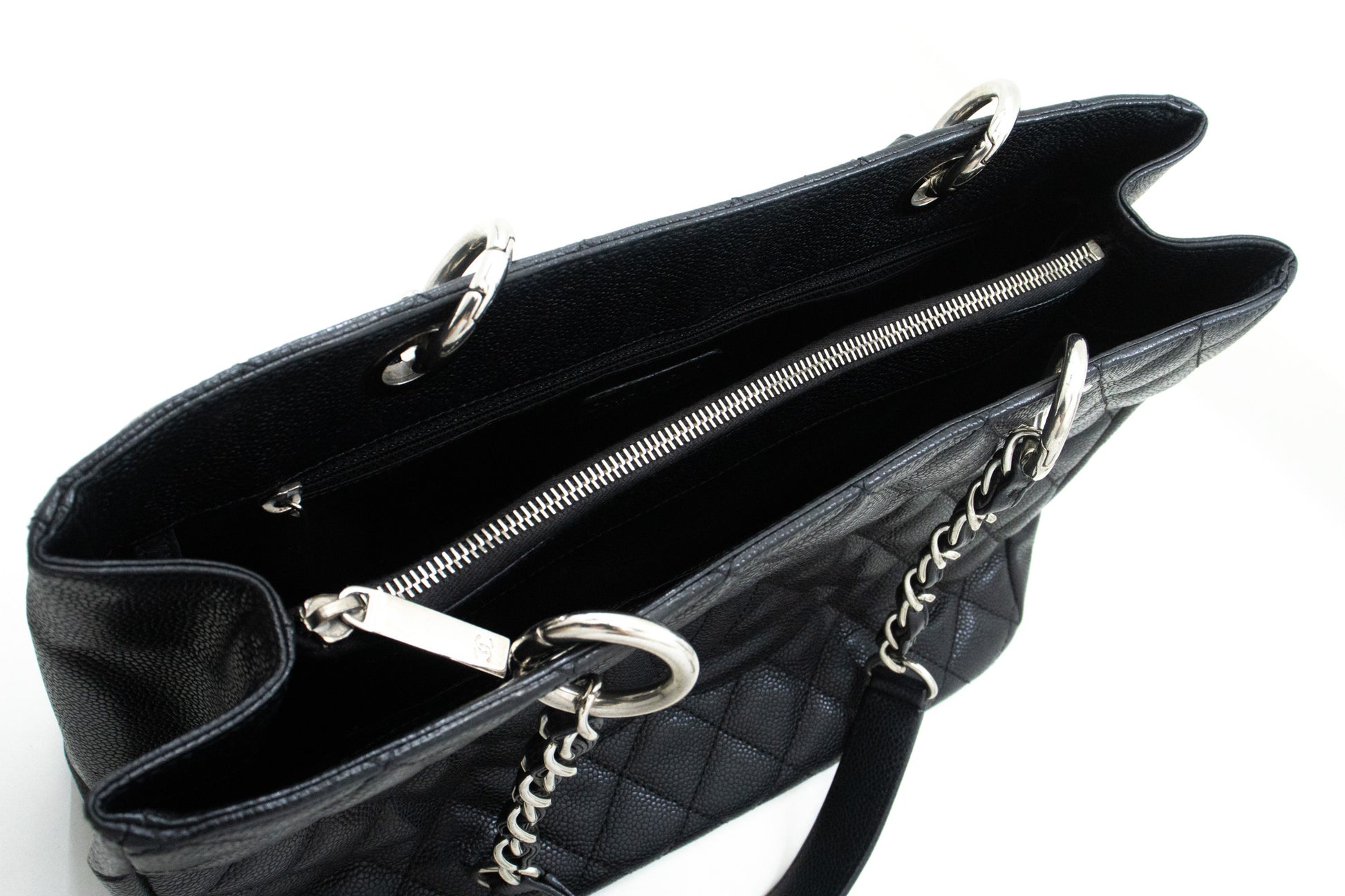 CHANEL Caviar GST 13" Grand Shopping Tote Kettenschultertasche Schwarz n38 hannari-shop