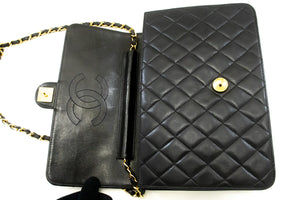 CHANEL Chain Shoulder Bag Clutch Black Quilted Flap Lambskin Purse n62 hannari-shop