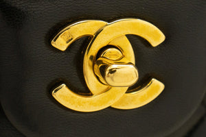 CHANEL Classic Double Flap 10" Chain Shoulder Bag Black Lambskin n44 hannari-shop