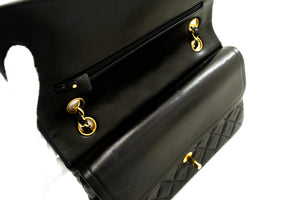 CHANEL Classic Double Flap 10" Chain Shoulder Bag Black Lambskin n44 hannari-shop