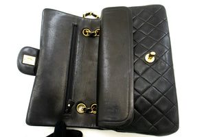 CHANEL Classic Double Flap 10" Chain Shoulder Bag Black Lambskin p21 hannari-shop