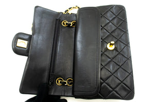 CHANEL Classic Double Flap 9" Chain Shoulder Bag Black Lambskin p02 hannari-shop