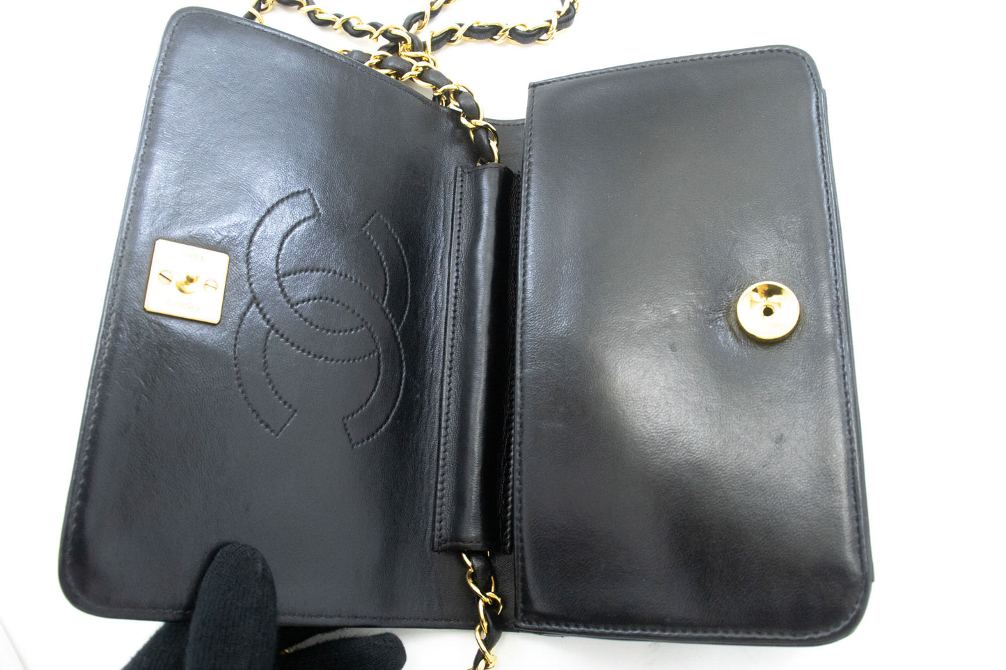 CHANEL Full Flap Small Chain Schultertasche Clutch Schwarz Steppung ab7 hannari-shop