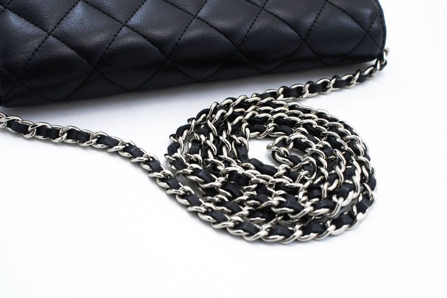 CHANEL Black Classic Wallet On Chain WOC Shoulder Bag Lambskin ab8 hannari-shop