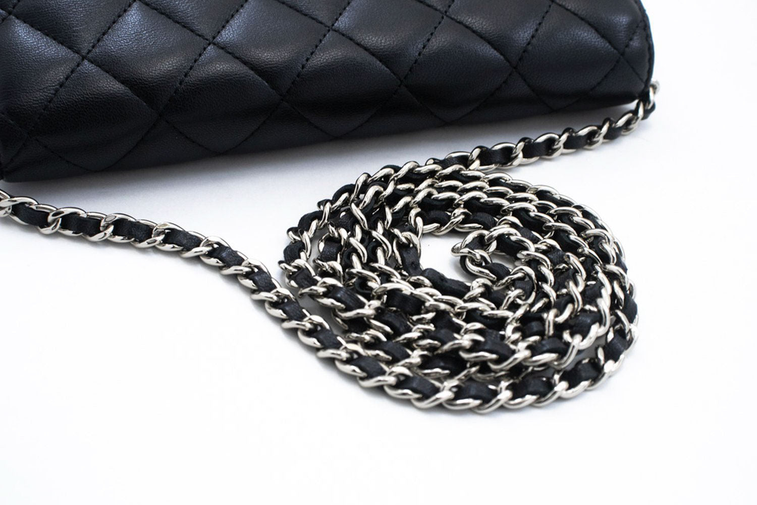 CHANEL Black Classic Wallet On Chain WOC Shoulder Bag Lambskin ab8 hannari-shop