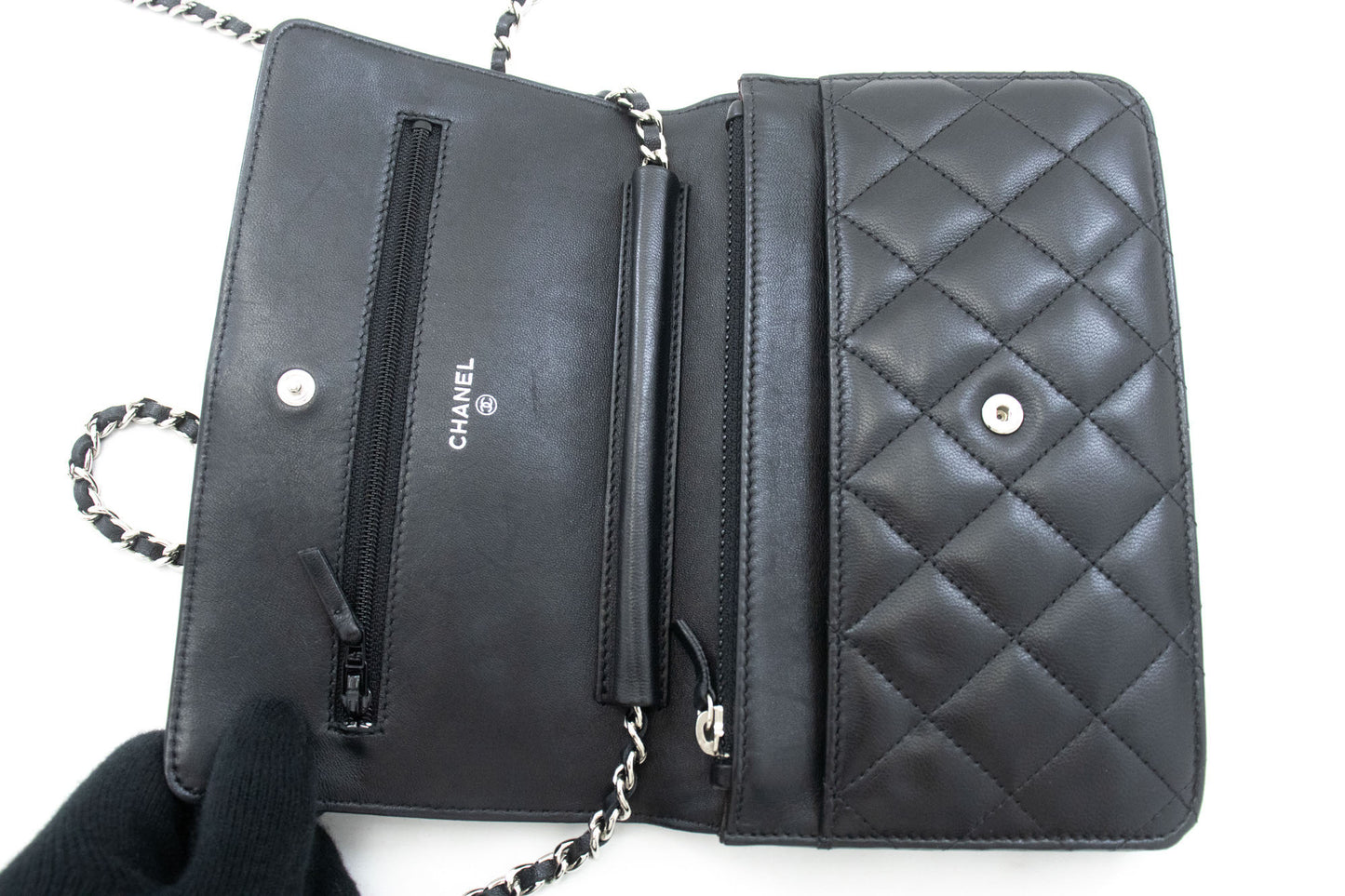 CHANEL Black Classic Wallet On Chain WOC Shoulder Bag Lambskin ab8 hannari-shop