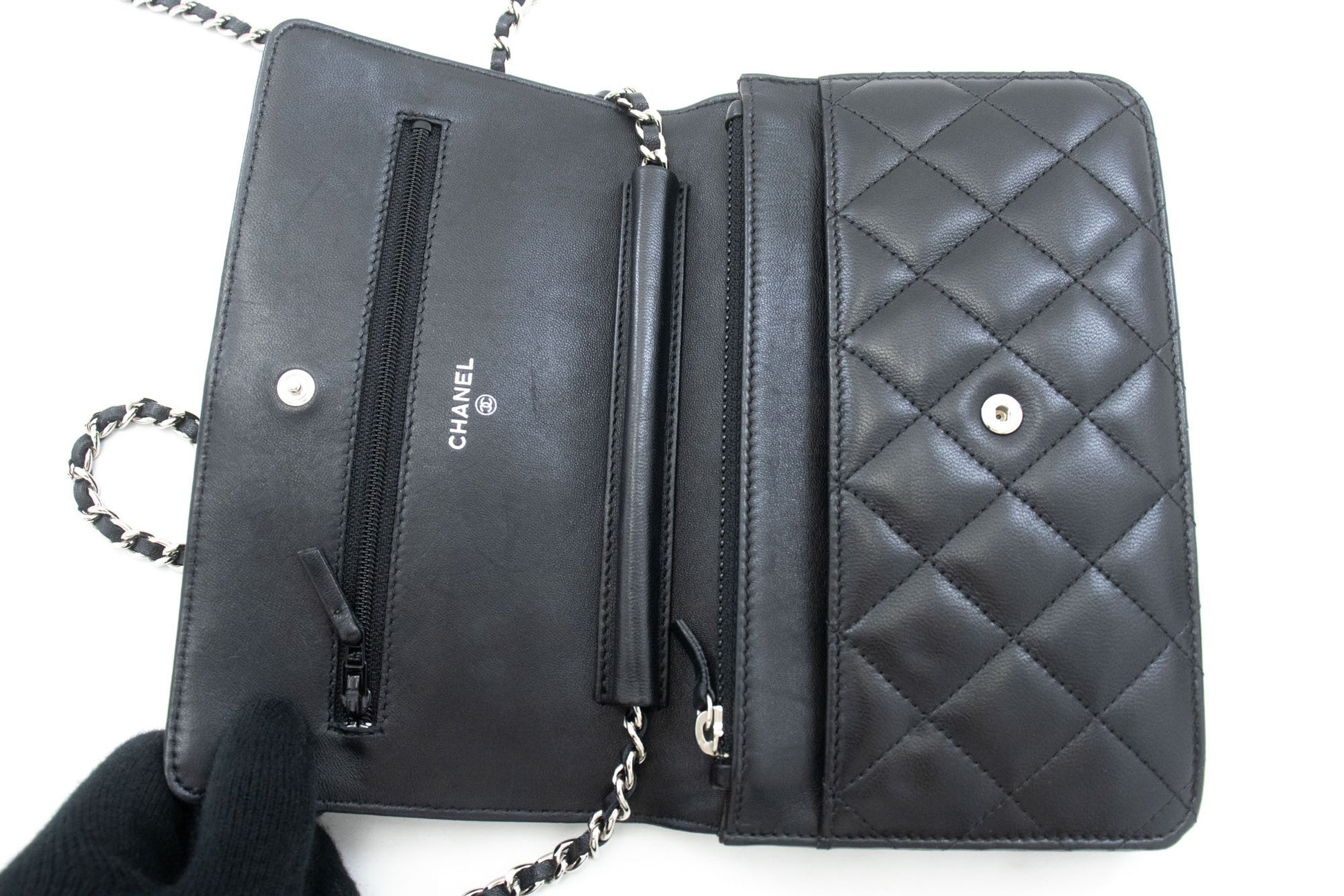 CHANEL Black Classic Wallet On Chain WOC Shoulder Bag Lambskin ab8 hannari-shop