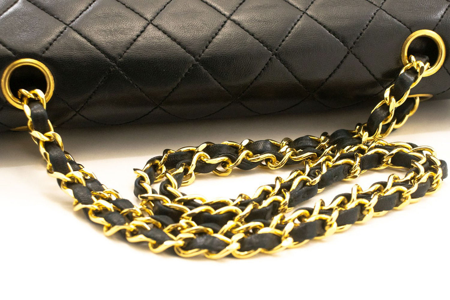 CHANEL Classic Double Flap Square Chain Schultertasche Schwarz Lamm ad7 hannari-shop